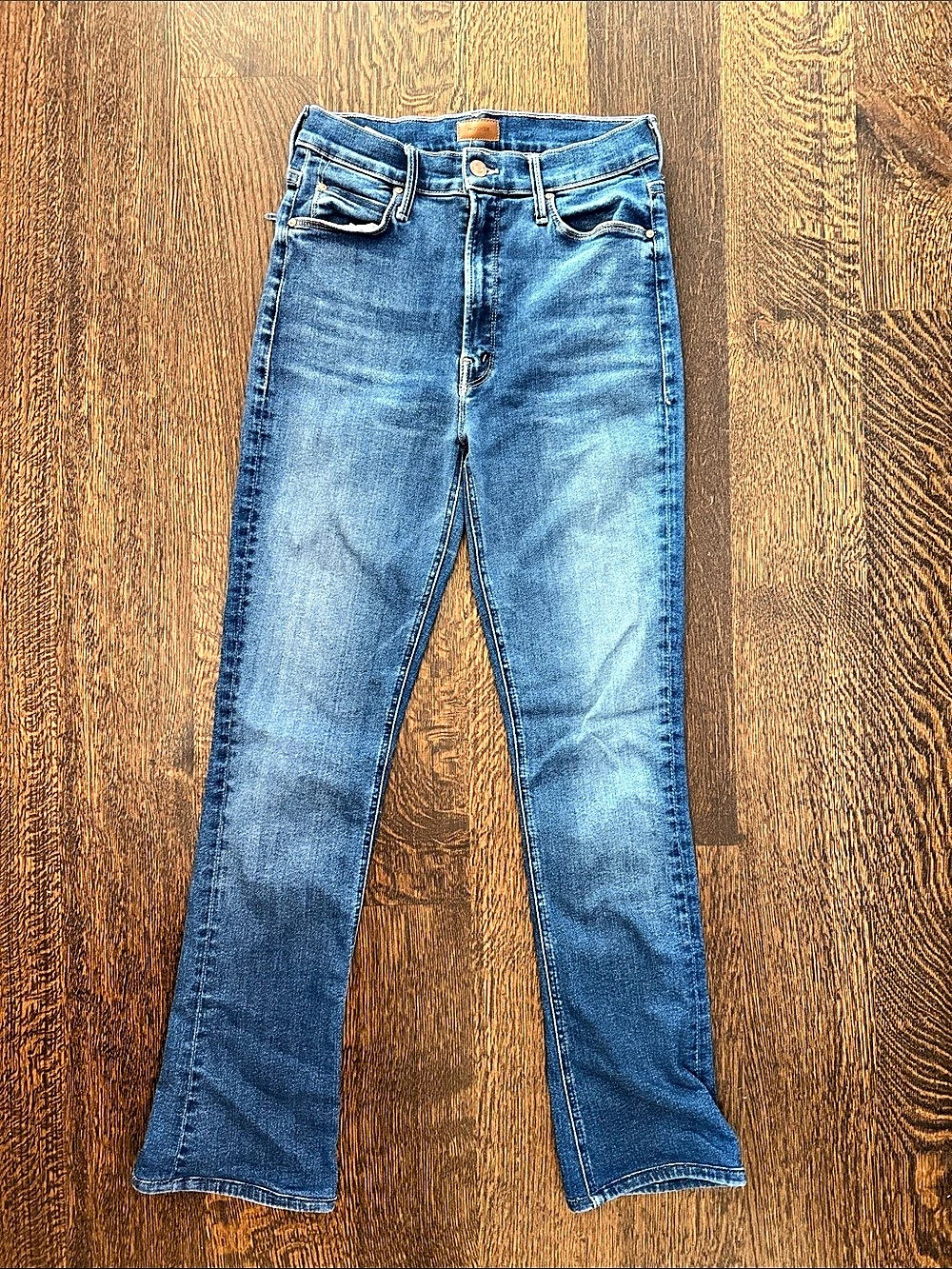 Mother High Waisted Runaway Straight Leg High Waist Jeans Waist 28 Blue